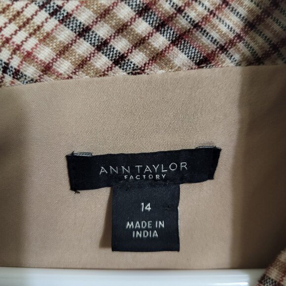 Ann Taylor Factory Plaid Sleeveless Lined Dress Women's SZ 14 Brown - Picture 7 of 11